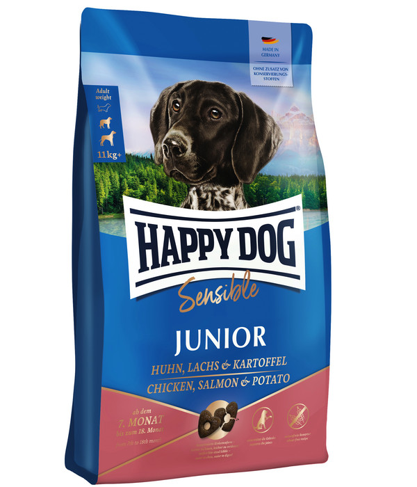 Happy Dog Trockenfutter für Hunde Supreme Sensible Junior, Huhn, Lachs & Kartoffel