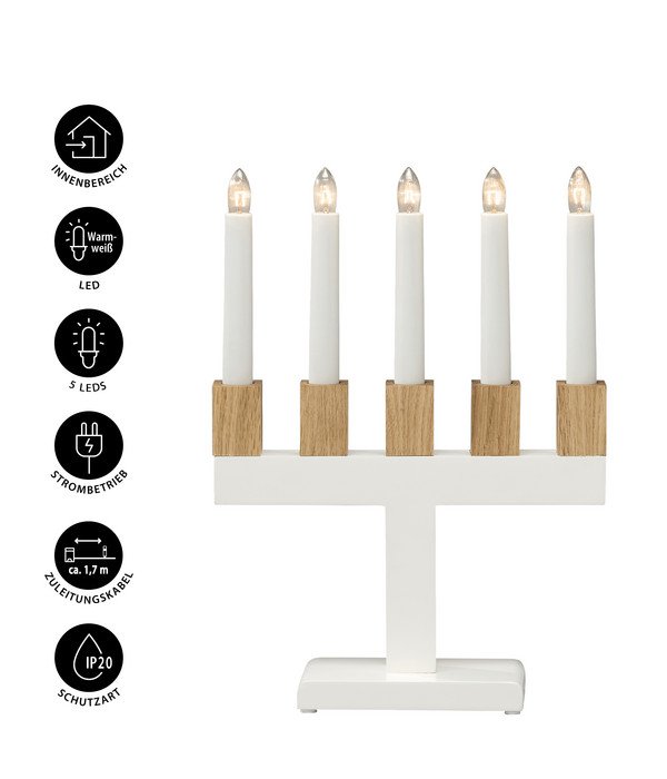 Konstmide Holzleuchter, 5 LEDs, warmweiß, ca. B22,5/H30/T8 cm