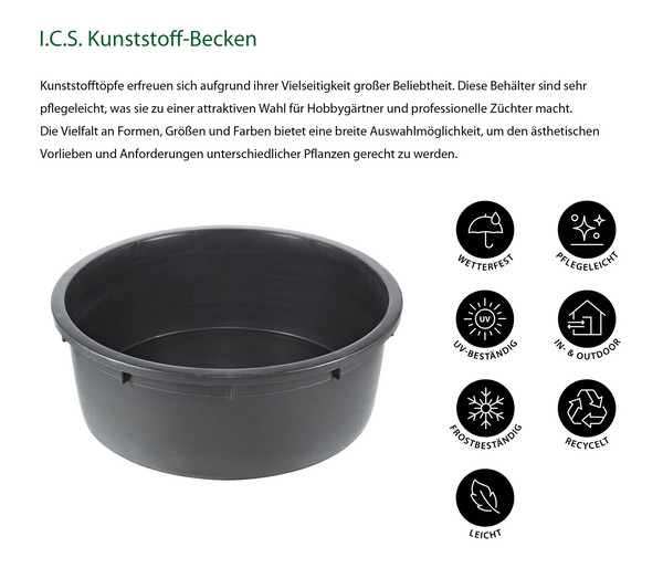 I.C.S. Kunststoff-Becken für den Außenbereich, 150 l, rund, schwarz
