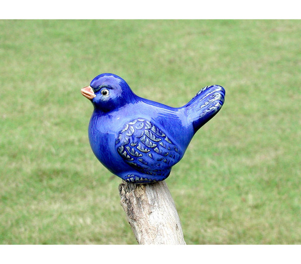 Keramik-Vogel, blau glasiert, 11 x 6 x 7 cm