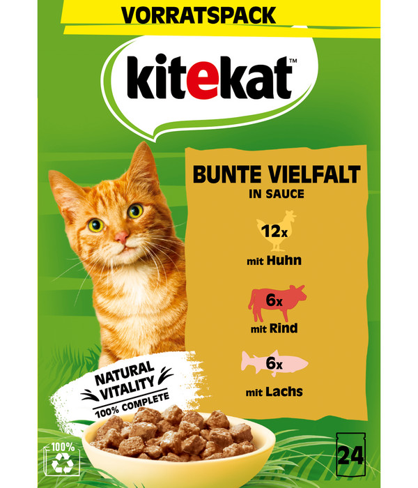 KITEKAT® Nassfutter für Katzen Multipack Bunte Vielfalt in Sauce, Adult, 24 x 85 g