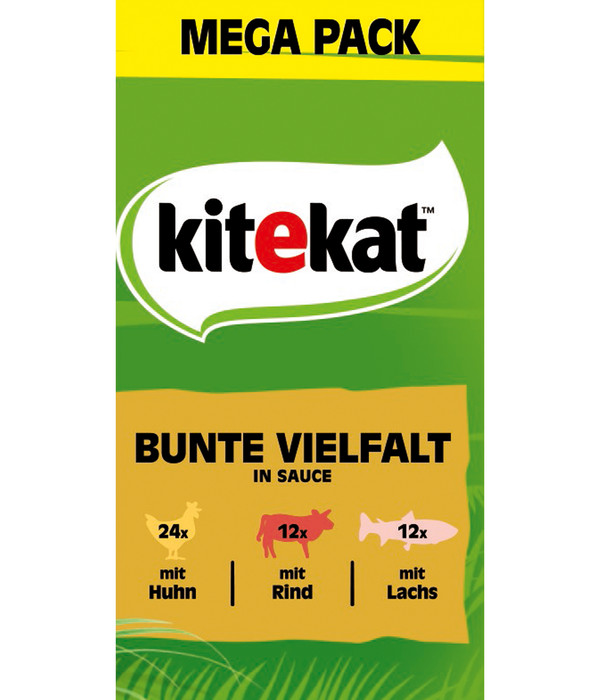 KITEKAT® Nassfutter für Katzen Multipack Bunte Vielfalt in Sauce, Adult, 48 x 85 g
