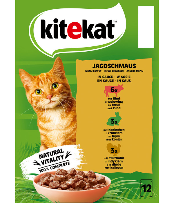 KITEKAT® Nassfutter für Katzen Multipack Jagdschmaus in Sauce, Adult, 12 x 85 g