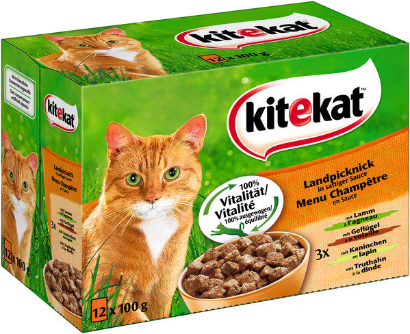 KITEKAT® Nassfutter für Katzen Multipack Landpicknick in Sauce, 12 x 100 g
