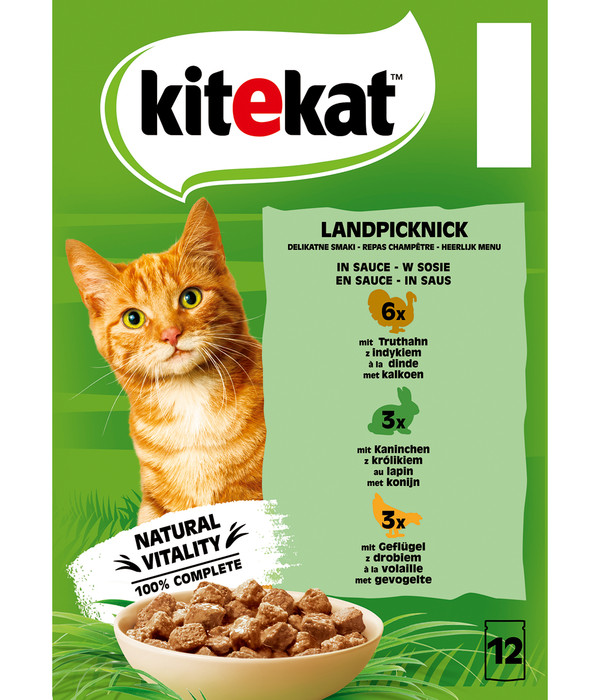 KITEKAT® Nassfutter für Katzen Multipack Landpicknick in Sauce, Adult, 12 x 85 g