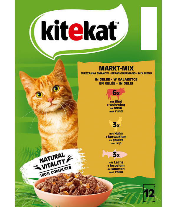 KITEKAT® Nassfutter für Katzen Multipack Markt-Mix in Gelee, Adult, 12 x 85 g