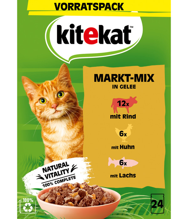 KITEKAT® Nassfutter für Katzen Multipack Markt-Mix in Gelee, Adult, 24 x 85 g