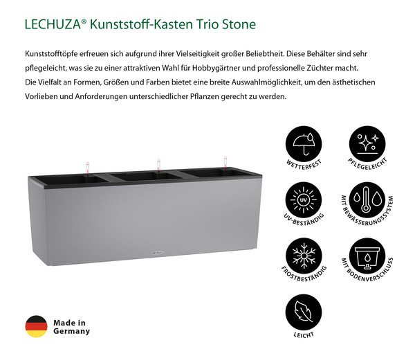 LECHUZA® Kunststoff-Kasten Trio Stone, rechteckig, ca. B100/H34,5/T32,5 cm