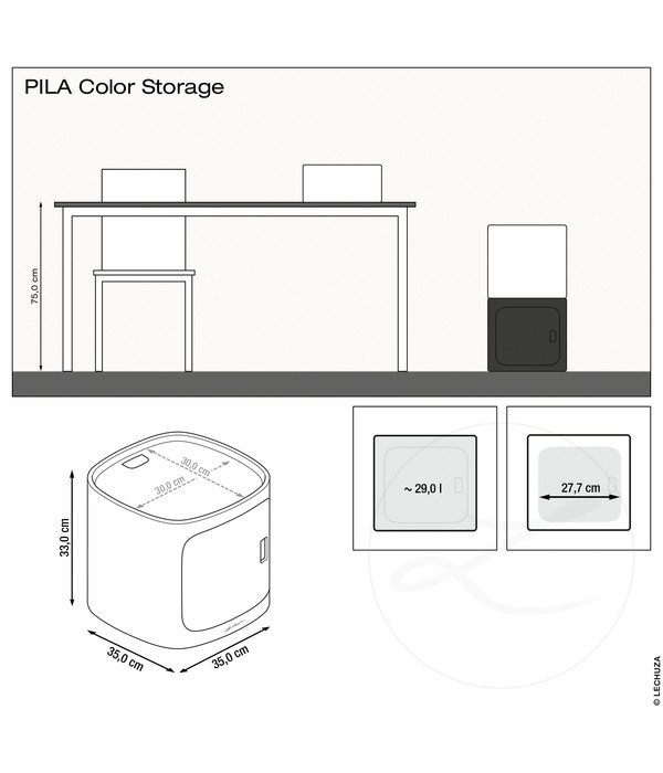 LECHUZA® Kunststoff-Stapelmodul PILA Color Storage, quadratisch, ca. B35/H33/T35 cm
