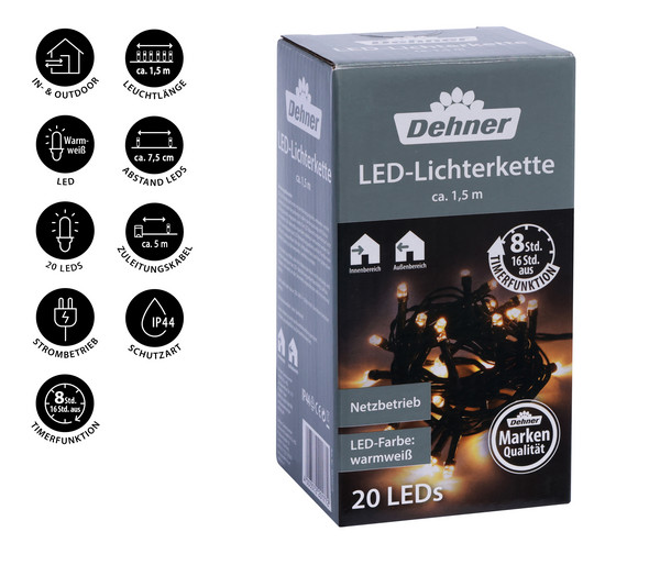 Dehner LED-Lichterkette, 20 LEDs, warmweiß, ca. L150 cm