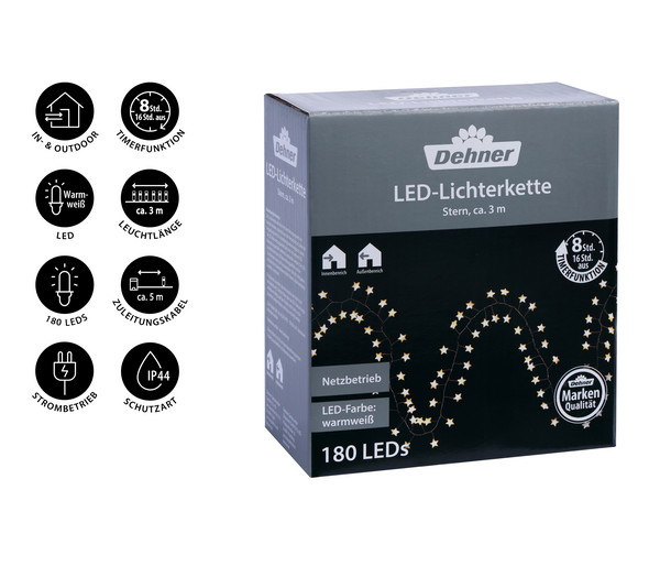 Dehner LED-Lichterkette Stern, 180 LEDs, warmweiß, ca. L300 cm