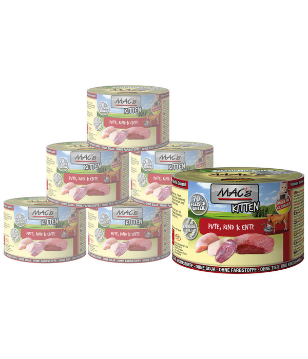 MAC's CAT Nassfutter für Katzen Kitten, Ente, Rind & Pute, 6 x 200 g/400 g