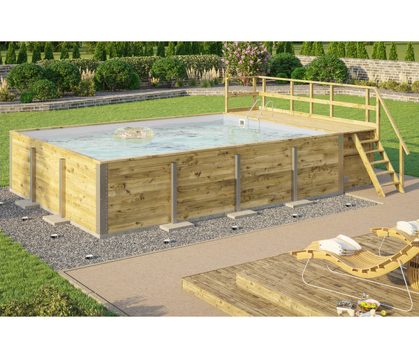 Weka Massivholzpool 595 Gr. 2, ca. B650/H201/T490 cm, Folie Hellgrau