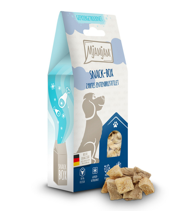 MjAMjAM® Hundesnack Snack-Box zartes Entenbrustfilet, Adult, 80 g