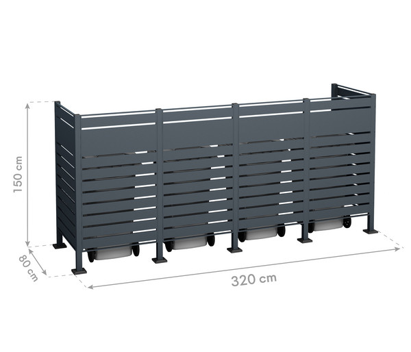 Westmann Mülltonnenverkleidung Planum 4er Box, ca. B330/H150/T90 cm