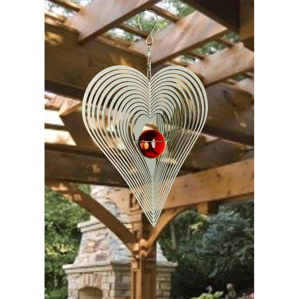 NATURE'S MELODY Windspiel Cosmo Herz, 18,5 x 4,5 x 27 cm, silber/rot