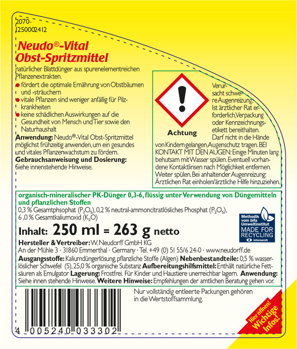 Neudorff Neudo®-Vital Obst-Spritzmittel, 250 ml