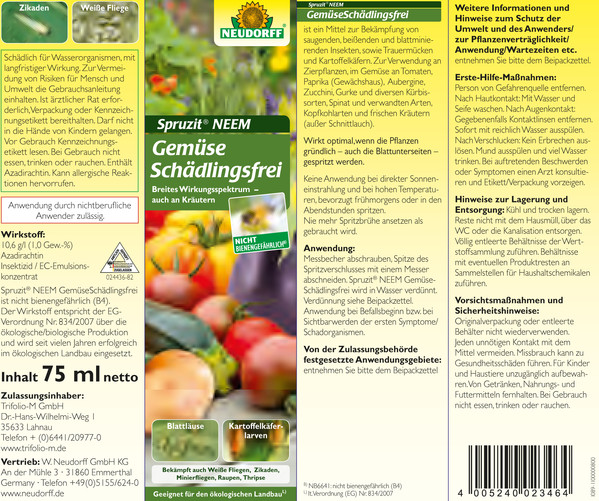 Neudorff Spruzit® Neem Gemüse Schädlingsfrei, 75 ml