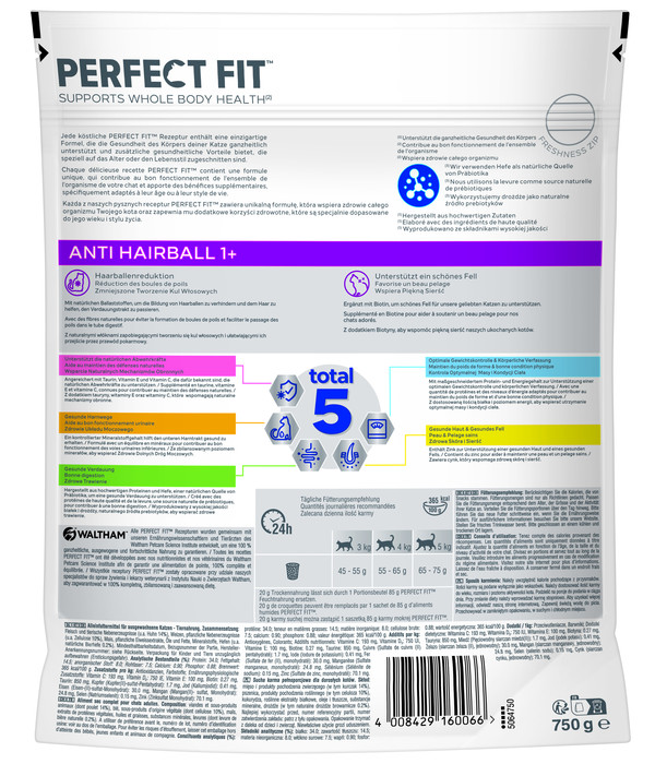 Perfect Fit® Trockenfutter für Katzen Antihaarball, Adult 1+, Huhn, 6 x 750 g