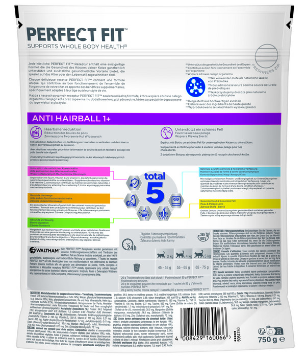 Perfect Fit® Trockenfutter für Katzen Antihaarball, Adult 1+, Huhn, 750 g