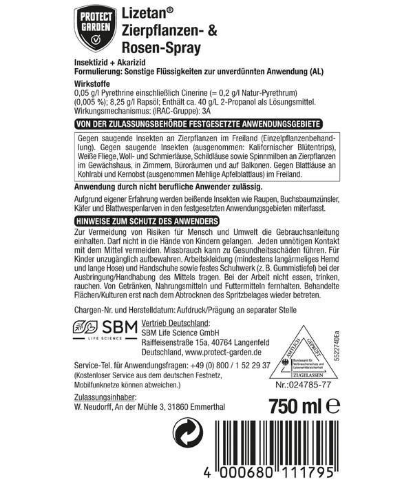 PROTECT GARDEN Lizetan® Zierpflanzen-& Rosen-Spray, 750 ml