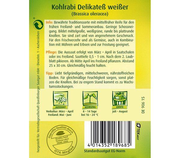 Quedlinburger Samen Kohlrabi 'Delikateß Weißer'
