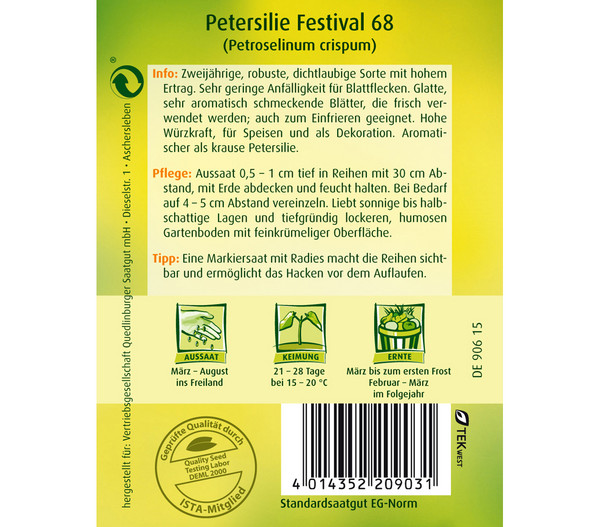 Quedlinburger Samen Petersilie 'Festival 68'