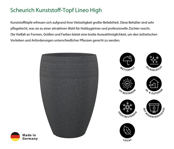 Scheurich Kunststoff-Topf Lineo High, schwarz-granit