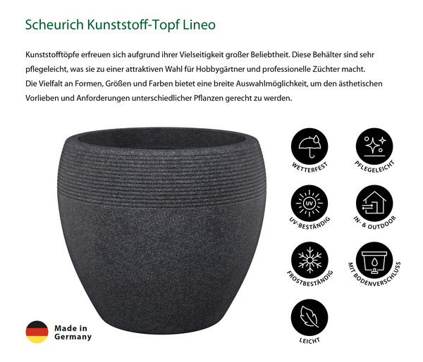 Scheurich Kunststoff-Topf Lineo, schwarz-granit