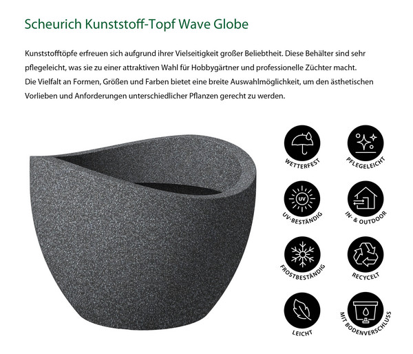Scheurich Kunststoff-Topf Wave Globe, rund, ca. Ø60/H44,7 cm