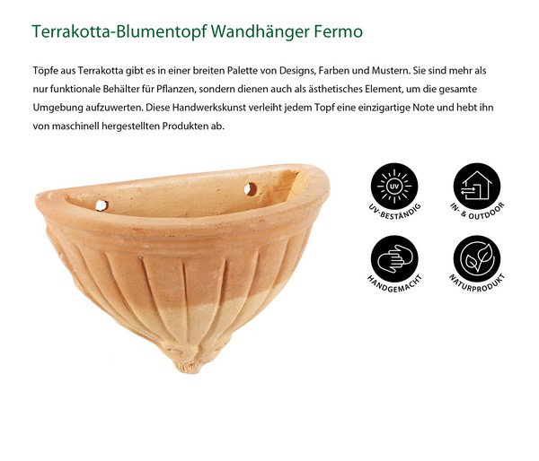 Terrakotta-Blumentopf Wandhänger Fermo, antik-terrakotta, ca. B30/H20/T18 cm
