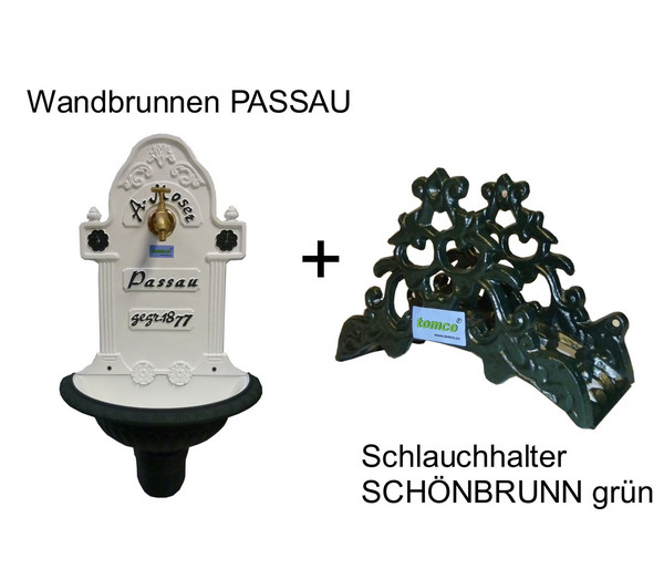 Tomco Aluminium-Wandbrunnen und Schlauchhalter Schönbrunn Set, 2-teilig