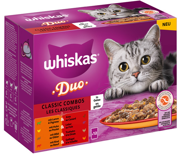 Whiskas® Nassfutter für Katzen Multipack Duo Classic Combos in Sauce, Adult, 12 x 85 g