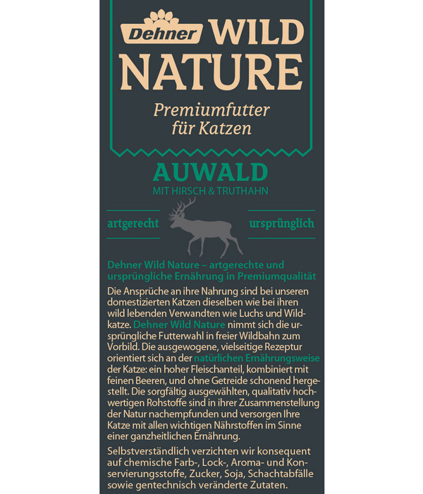 Dehner Wild Nature Nassfutter für Katzen Auwald Adult, Hirsch & Truthahn, 85 g