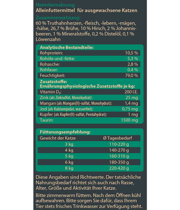 Dehner Wild Nature Nassfutter für Katzen Auwald Adult, Hirsch & Truthahn, 85 g