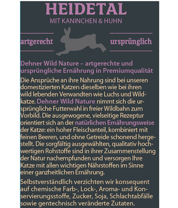 Dehner Wild Nature Nassfutter für Katzen Heidetal Adult, Kaninchen & Huhn, 85 g