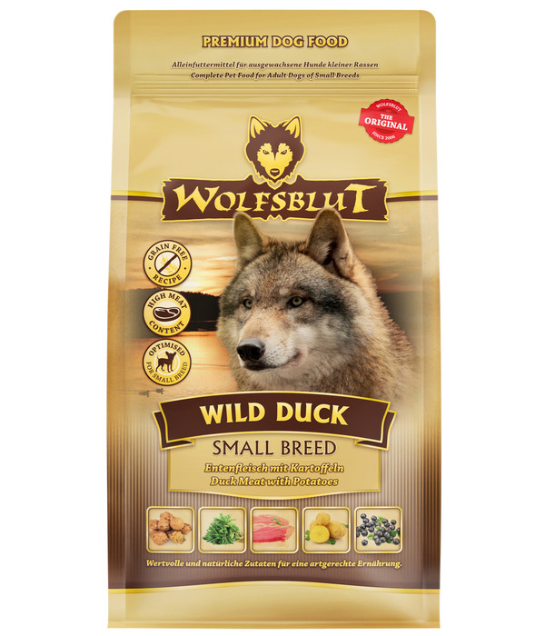 WOLFSBLUT Trockenfutter für Hunde Wild Duck, Small Breed, Ente & Kartoffeln