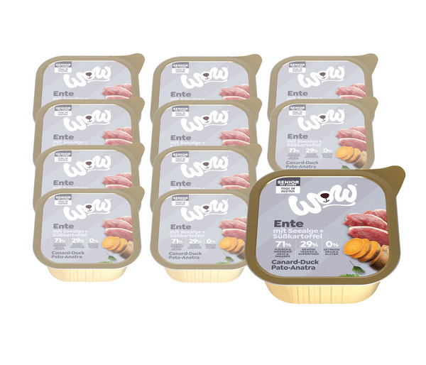 WOW® Nassfutter für Hunde Senior, Ente mit Seealge & Süßkartoffel, 11 x 150 g