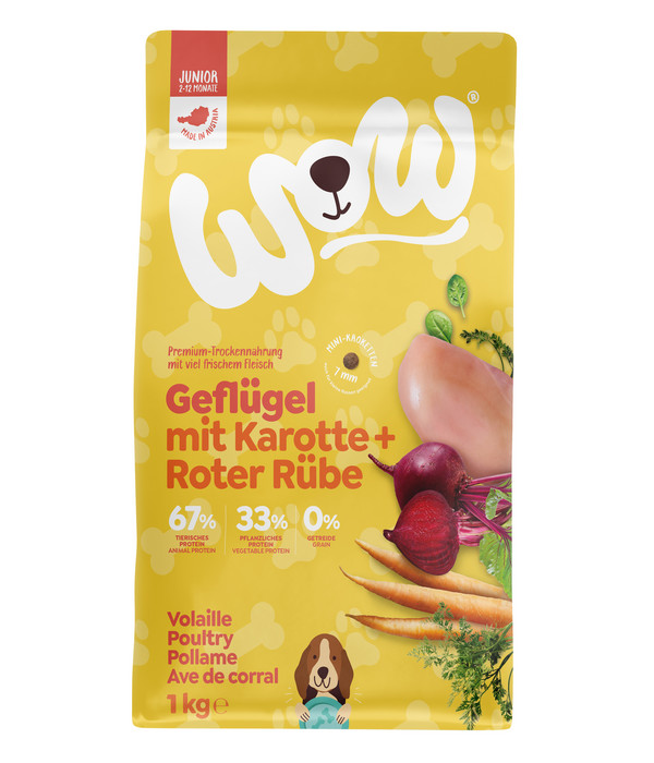 WOW® Trockenfutter für Hunde Mini Junior Geflügel mit Karotte + Roter Rübe