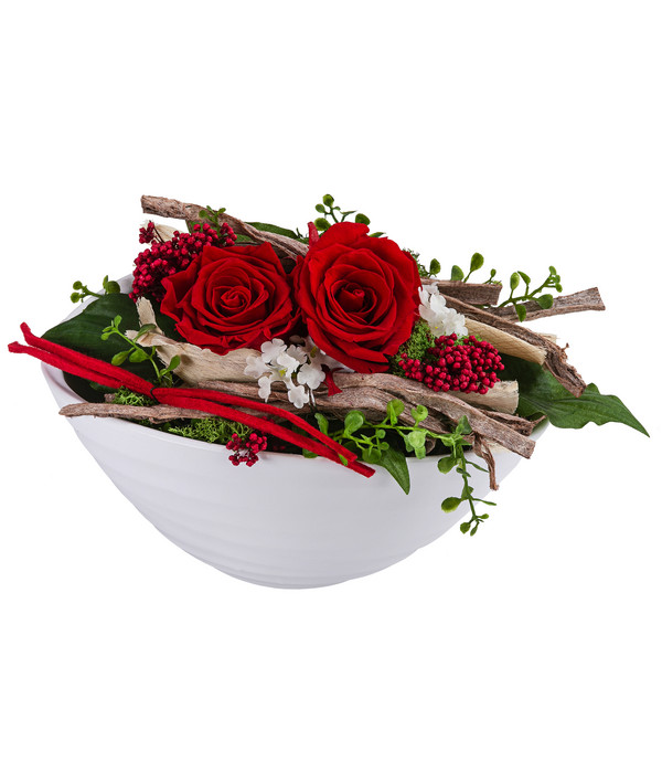 Dehner Keramik-Jardiniere mit Longlife-Rose, rot, ca. B23/H15/T12 cm