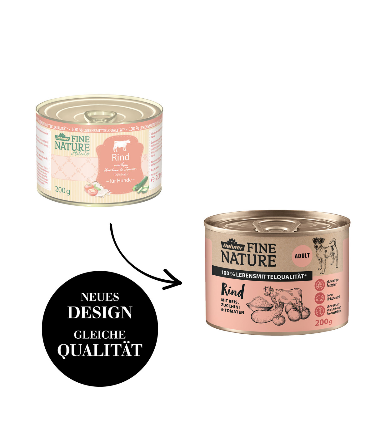 Dehner Fine Nature Nassfutter für Hunde Adult, Rind mit Reis, Zucchini