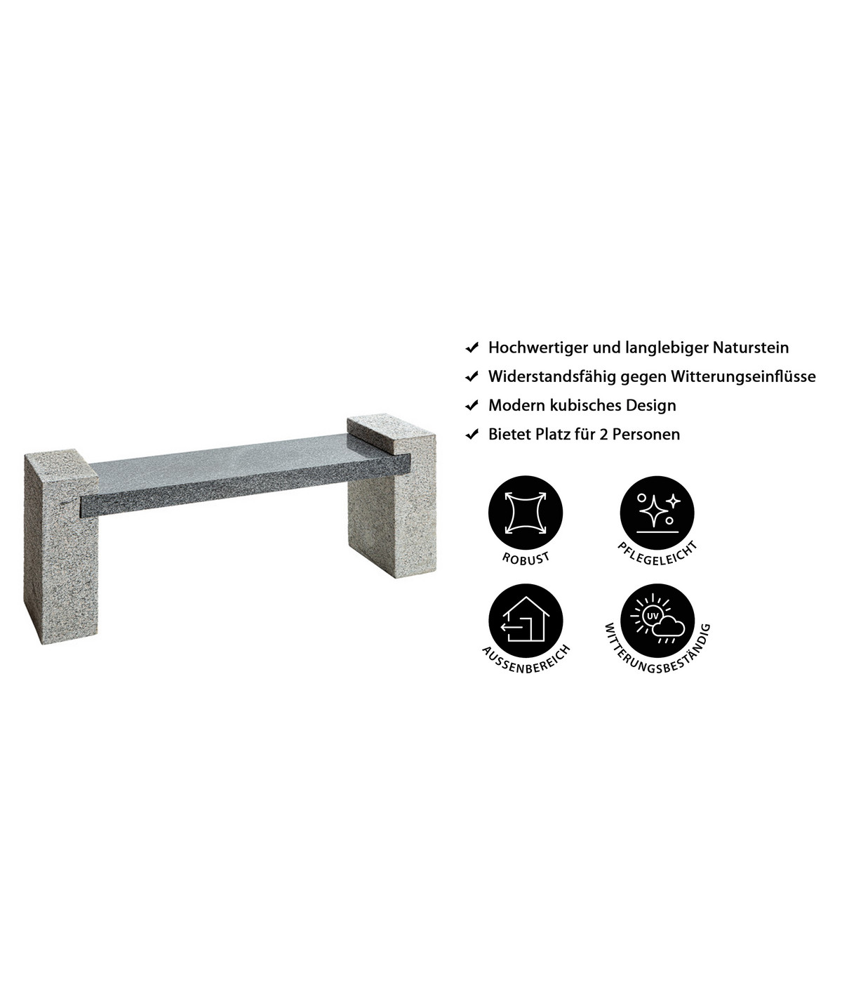 Dehner GranitGartenbank, ca. B120/H45/T30 cm, grau Dehner