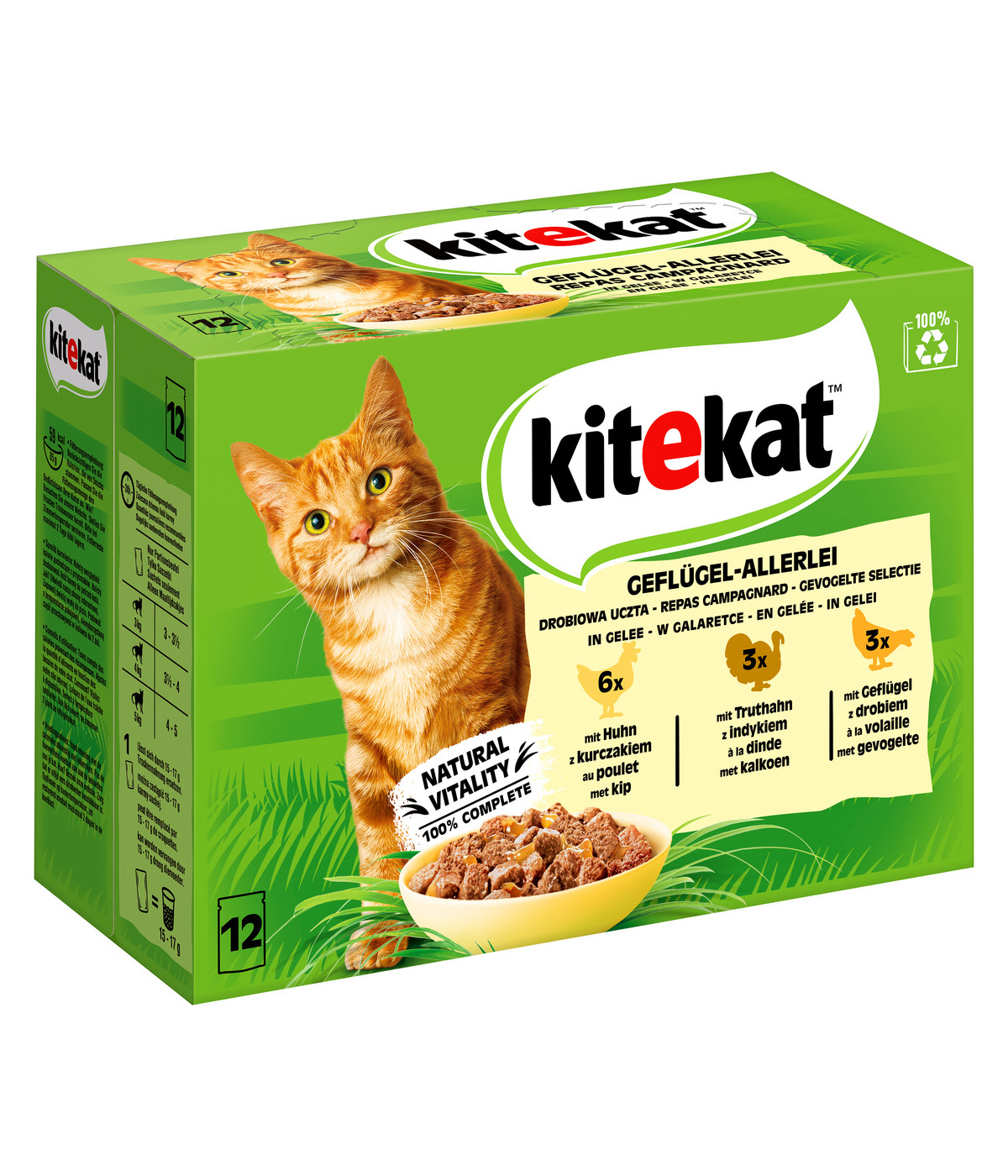 KITEKAT® Nassfutter für Katzen Multipack GeflügelAllerlei in Gelee, Adult, 12 x 85 g Dehner
