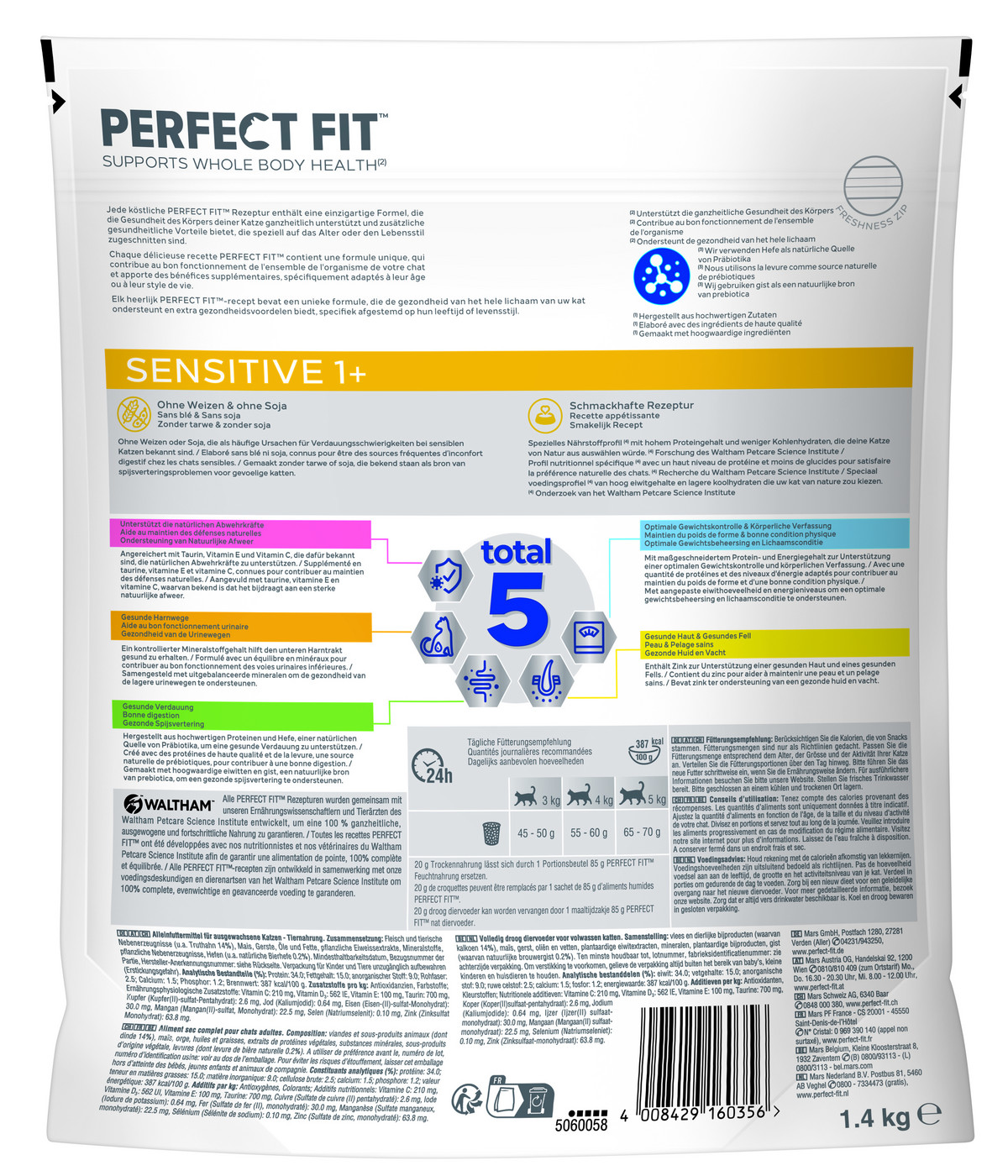 Perfect Fit® Trockenfutter für Katzen Sensitive, Adult 1+, Truthahn, 5 ...