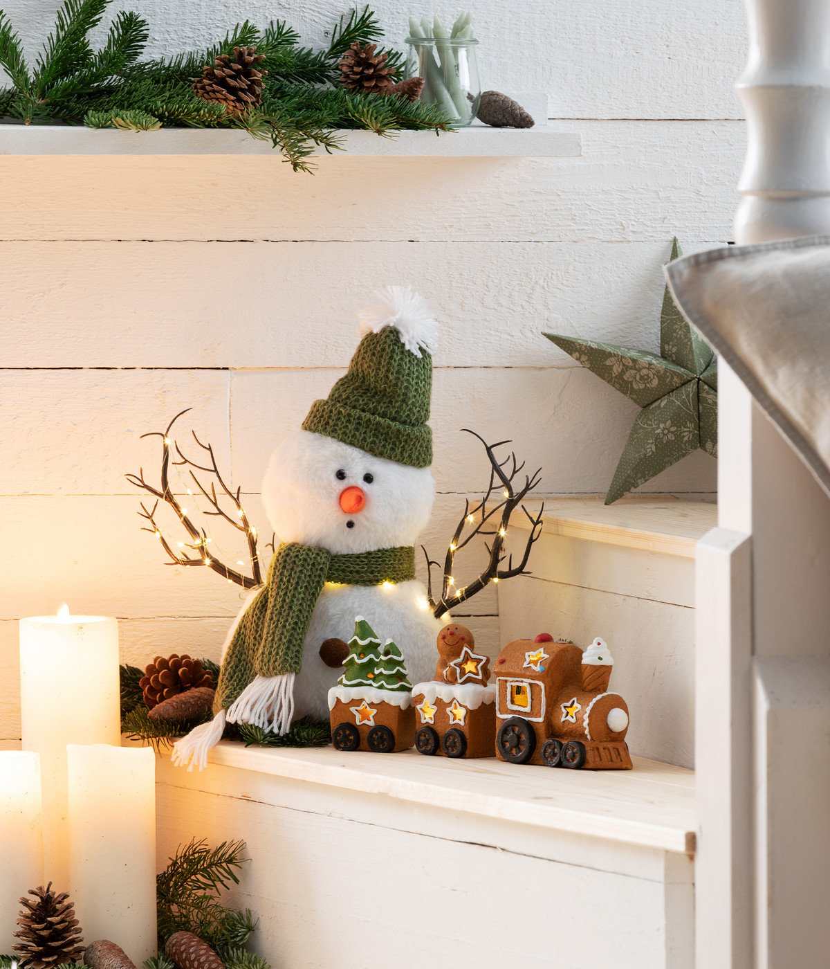 Dehner StoffFigur Schneemann Flocke, mit LEDBeleuchtung, ca. H39 cm