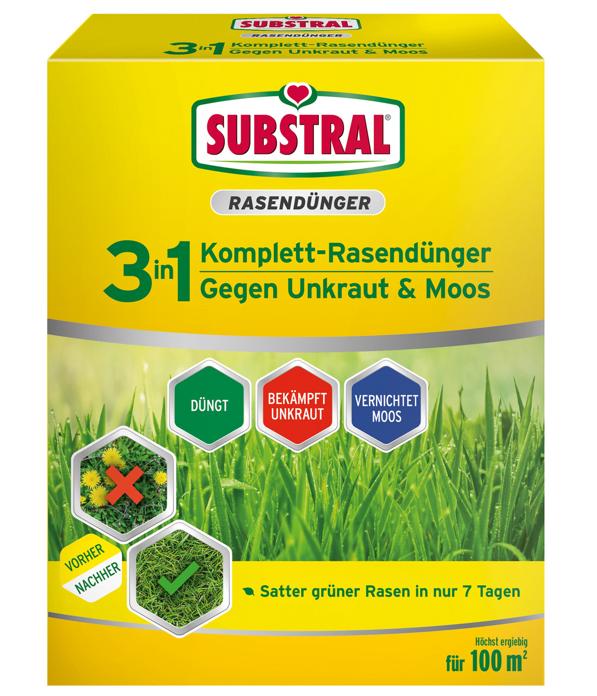 Substral® 3 in 1 KomplettRasendünger gegen Unkraut & Moos, 3,6 kg Dehner